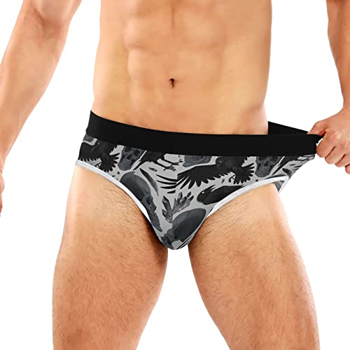 Men's Underwear Briefs Comfort Soft Stretch Classic Fit Skull Crow Darkness Briefs with Contour Pouch3