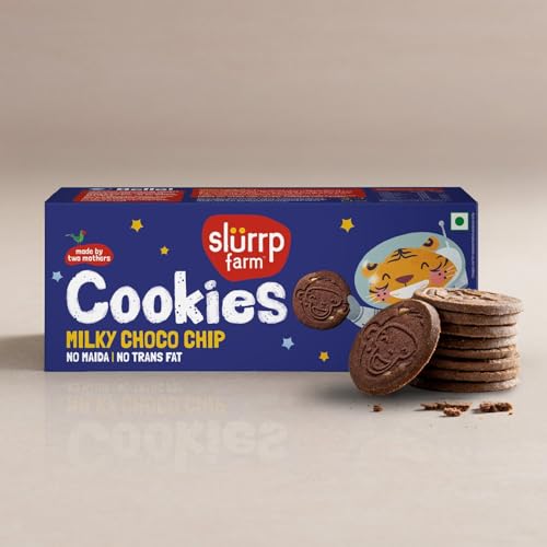 Image of Slurrp Farm No Maida No Trans Fat Milky Choco Chip Multigrain Cookies | Yummy Biscuits made with Whole Wheat Flour and Jowar | Tasty Cookies for Kids | 80g