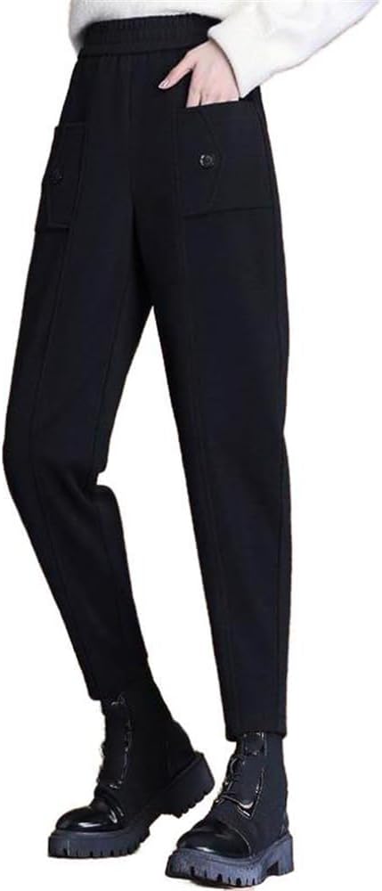 Women's Thickened Wool Casual Pants, Autumn Winter Loose Long Trousers