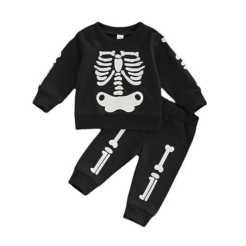 Genérico Disfarce Halloween bebé, disfarces esqueleto bebé menina infantil manga comprida camisola calças conjunto de fato para crianças para recém-nascidos de 0 a 18 meses