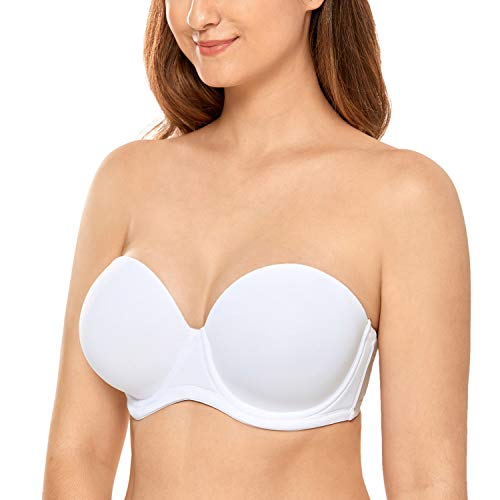 Calvena Women's Strapless Bra Underwire Contour Multiway Full Coverage Bra Red Carpet White 32Dd #TOP21