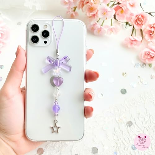 Image of SNOWY SHOP Korean Silver Bow Phone Charm - Cute Heart & Starfish Pendant | Aesthetic Korean Mobile Chain, Bag Hanging & Keychain Jewelry for Girls & Women