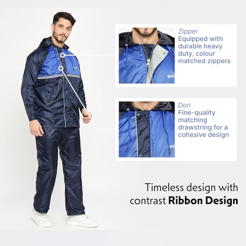 Image of Citizen Reversible Raincoat For Men With Inbuilt Hood, Waterproof Pant & Carry Pouch | Dual Color Sports Style | 190T Polyester With Pvc | Durable & Lightweight Standard Length Rainsuit
