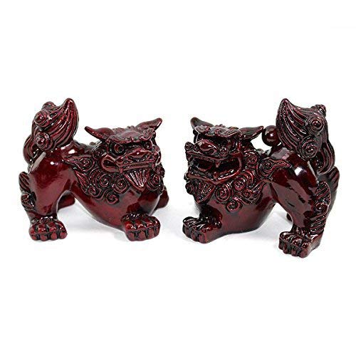 Feng Shui Red Fu Foo Dog Guardian Lions Wealth Protection Statue Figurine Housewarming Congratulatory Gift (Red Foo Dog 10278)