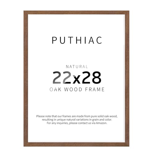 puthiac 22x28 Picture Frames for Wall - Minimalist 22x28 Oak Wood Frames, 22"x28" Poster Frame Wood, Natural Solid Wooden Picture Frames for Wall Art Photo and Prints(1 Pack, Walnut)