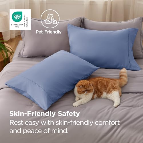 Image of Bedsure King Size Pillow Cases Set of 2 - Slate Blue Brushed Microfiber Pillowcases 2 Pack, Super Soft Pillow Case Cover with Envelope Closure for Kids, Wrinkle, Fade Resistant, 20x36 Inches