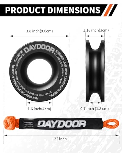 Image of DAYDOOR 56,000 LBS Soft Shackle Recovery Kit, 1 /2 inch x 22 inch (2-Pack) with 7075 Aluminum Snatch Ring, Winch Accessory for Jeep Wrangler, Bronco, 4Runner, Tacoma, ATV /UTV /Jeeps /SUVs, 4x4 Off-Road(Orange)