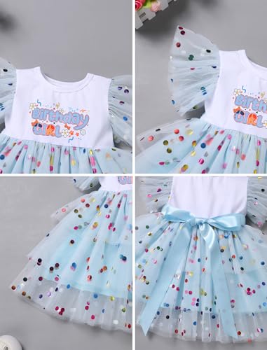 IMEKIS Toddler Birthday Girl Dress Shiny Confetti Tulle Tutu Dress Ruffle Sleeve Cake Smash Outfit Photo Shoot 1-6T4