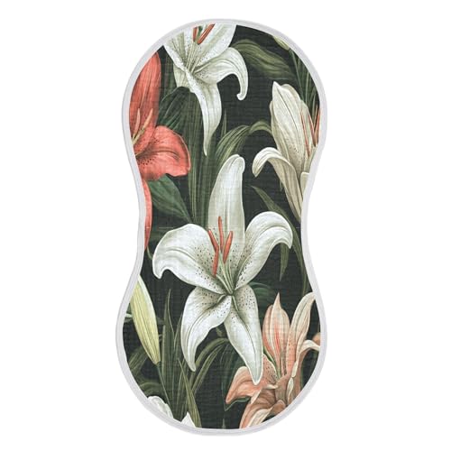 Pretty Lilies Baby Burp Cloths, Cotton Soft Absorbent Burp Cloth, Baby Bib Cloths Spit Up Rags for Newborn Boys Girls, 2 Pack, 22”x11”