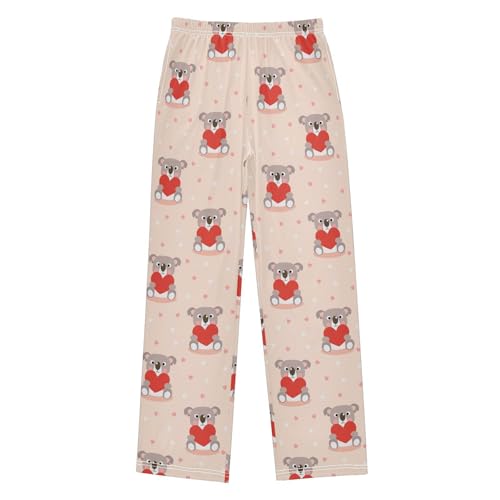 Koala Love Heart Boys Long Pants Soft Trousers Elastic Waist Kids Lounge Bottoms with Pockets S-XL