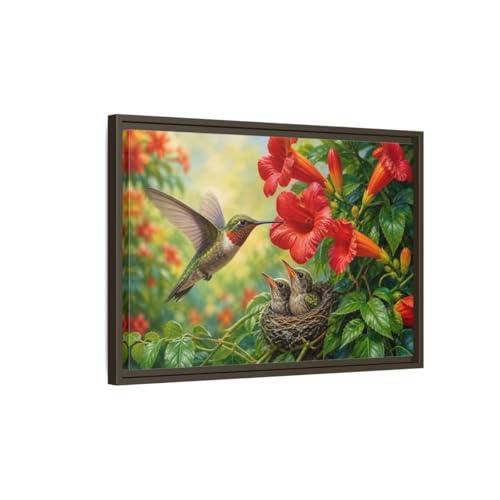 Tableau colibri fleurs 60x40cm pour habiller un grand mur vide