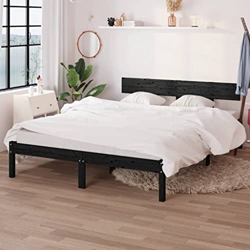 Genérico Estructura de Cama sin colchón Madera Maciza Negro 160x200 cm, Camas y somieres Negro,810161