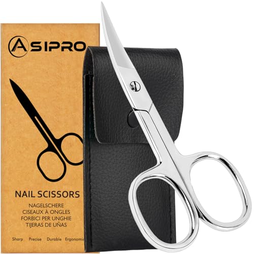 ASIPRO Tijeras Uñas Curvas 3.75' Incluidos Funda Tijeras Manicura Profesional Extra Afiladas Tijeras Punta Curva, Toe Nail Scissors