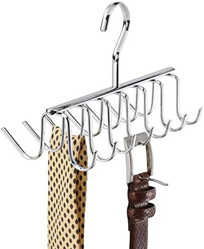 iDesign Axis Metal Hanger, Hanging Closet Organization Storage Holder, Men's Ties, Women's Shawls, Pashminas, Scarves, Clothing, Accessories, 14 Hooks, Tie and Belt Rack,Silver