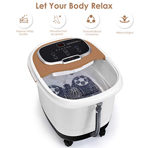 Giantex Foot Spa Bath Massager w/Heat, Water Shower Adjustable in Angles, Motorized Shiatsu Massage Balls & 2 Maize Rollers, Time & Temper Control, LED Display, Home Pedicure Foot Bath Tub, Brown