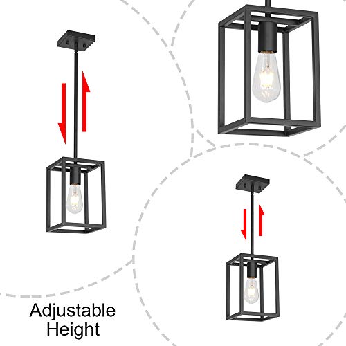 Vinluz Industrial Metal Lantern 1 Light Kitchen Pendant Light Mini Black Finish Lighting Fixture Adjustable Hanging Ceiling Light For Dining Room Kitchen Cafe Bar #TOP6