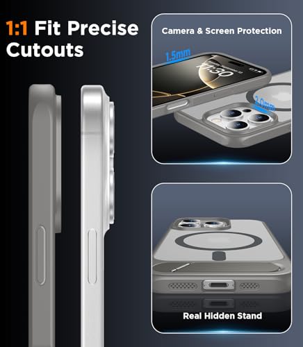Image of Magnetic Compatible with iPhone 16 Pro Max Case, [Built-in Invisible Kickstand][Compatible with MagSafe] [Military Grade Shockproof] Slim Translucent Matte Phone Case for iPhone 16 Pro Max 6.9 inch