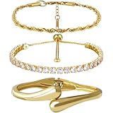 KSGYTNJ 3Pcs Floral 18K Gold Plated Bangle Bracelets for Women Set,Cubic Zirconia Open Heart Gold Stainless Steel Bangle Bracelet Fashionable Jewelry Gift For Wife and Girlfriend