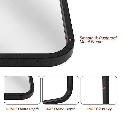 Ushower Black Bathroom Mirror 22 X 30 Inch, Matte Black Rectangle Mirror For Wall, Rounded Metal Frame Vanity Mirror #TOP4