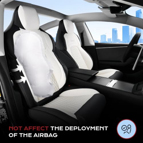 Image of Coverado Front Seat Covers for Tesla Model 3, New Car Seat Covers, Front 2PCS Leatherette Car Seat Cover Seat Protector Custom for Tesla Model 3 2024-2025 New Blackwhite