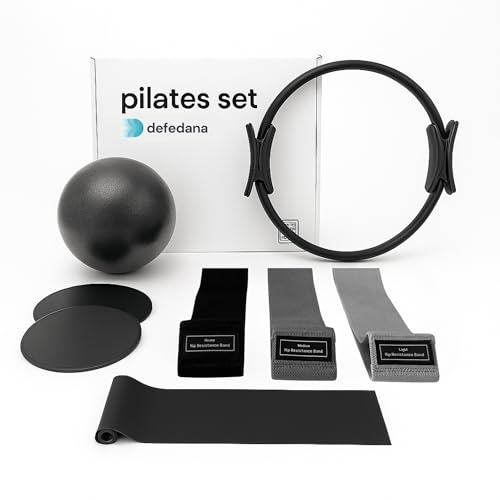 defedana Kit Pilates en casa, Gomas Elasticas Musculacion, Bandas Elasticas Musculacion, Pilates Accesorios, gym en Casa, Aro, Pelota, Discos Deslizantes, Banda resistencia, yoga accesorios,calistenia