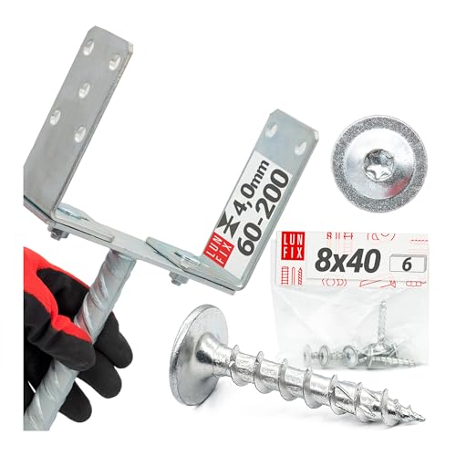 Support de poteau en U 60 à 200 mm avec ancrage en béton de 4 mm de diamètre, galvanisé à chaud, 6 vis 8 x 40 mm – Support de poteau à encastrer dans le béton, chaussure de poutre, profilé en U