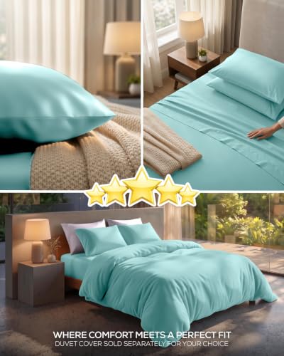Image of Utopia Bedding King Sheet Set 4 Piece Soft Sheets - Spa Blue