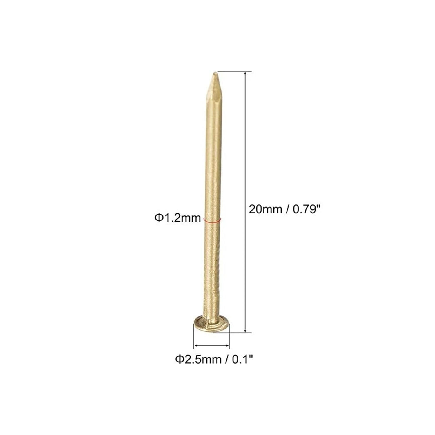 Gerrit 100pcs 1.2x20mm Brass Small Mini Round Head Tiny Brass Nails for DIY Furniture Hinge Drum Wooden Jewelry Box