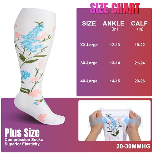 Image of Cerpite Plus Size Compression Socks 20-30 mmHg for Women & Men, Extra Wide Calf Compression Socks, Cushioned Breathable Support for Nurses, Travel, Running & Long Standing