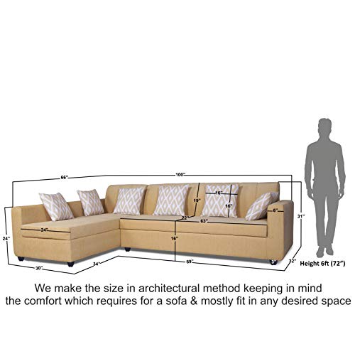 Image of Adorn India Rio Highback L Shape 6 Seater Sofa Set (Left Side Handle) (Beige)