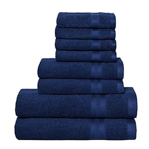 BOUTIQUO Navy Blue Towel Set – 8 Piece Bathroom Towel Set – 100% Ring Spun Cotton, 2 Bath Towel 27×54, 2 Hand Towel 16×28 and 4 Washcloth 13×13 – Ultra Soft Highly Absorbent Towel Set – Navy Blue