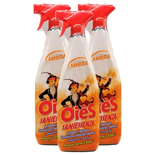 Detergente Spray Essenza, Il Miglior Formulato Che Profuma, Igienizza e Spolvera Ambienti e Superfici. Rimuove Germi e Batteri. Disponibile In Varie Profumazioni 750ml (3 Spray, AMBRA)