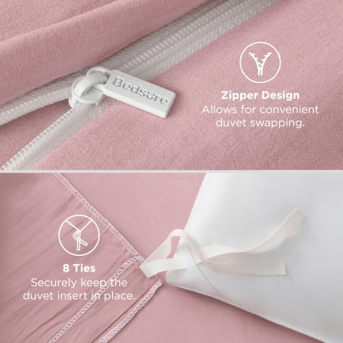 Image of Bedsure Pink Duvet Cover Twin /Twin XL Size - 2 Pieces Prewashed Cotton-Like Polyester Extra Soft Bedding Set, Includes 1 Duvet Cover 68 inchx90 inch with Zipper Closure & 1 Pillow Sham, No Comforter