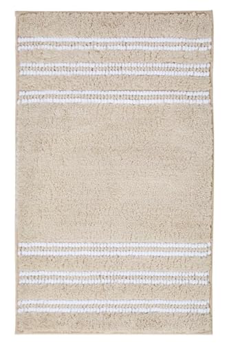 Image of DecorTwist Mosaic Super Soft Microfibre Bath Mat | 2000 GSM Anti-Skid, Quick Dry & Water Absorbent | Non-Slip Mat for Bathroom, Bedroom & Kitchen Floor | 60x40 cm | Style 1 Beige| Pack of 2