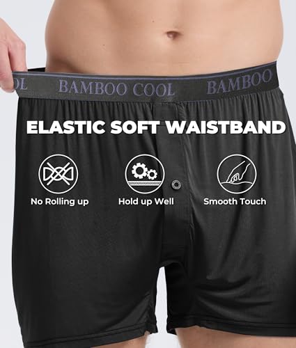 BAMBOO COOL Men's Silky Boxer Shorts,Soft and Breathable,Knit Underwear with Button Fly Pajamas Sleep Shorts 3 Pack4