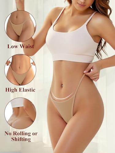 Image of Cotton Thongs for Women G-String Breathable Underwear Low Rise T-back Panties Comfortable Stretch 6 Pack