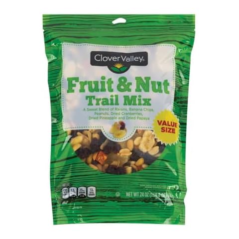 Clover Valley Fruit & Nut Trail Mix in Re-sealable Bag 24 oz. Value Size Bag - Includes Raisins, Bananas, Dried Pineapples, Papaya, Cranberries, and Peanuts- Healthy Snack Cover