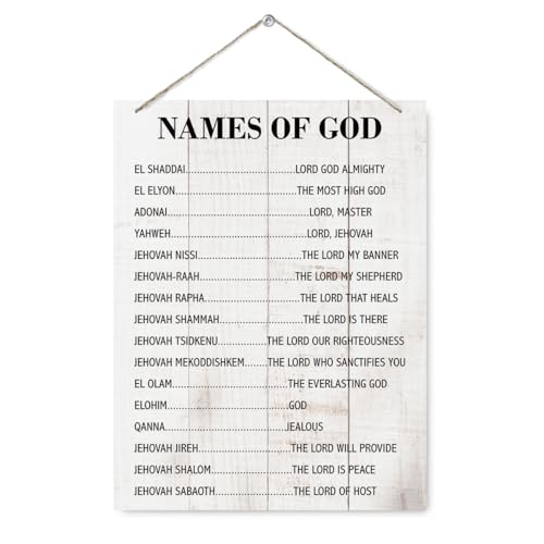 Religious Wood Sign - Names of God, Bible Verse Wall Art, Christian Hanging Wall Plaque, Home Church Decor, Living Room Decors, Decorative Hanging Wooden Plaque, Scripture Wood Sign, Baptism Gift