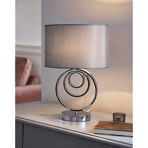 Hallam Chrome Circle Table Lamp and Grey Shade Cover