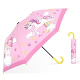 decalsweet Paraguas Plegable Niño con Funda, Paraguas Mini con Bonito Estampado para Niñas Niños (Unicornio castillo)