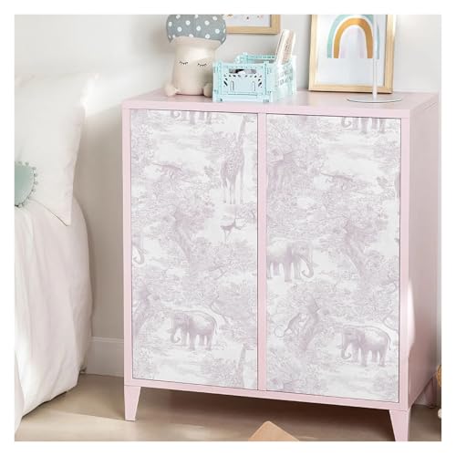 Papel tapiz autoadhesivo de animales rosas con estampado de elefantes y jirafas, vinilo extraíble for habitación infantil.