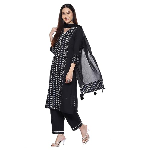 Image of BIBA Women Cotton Straight Kurta Palazzo Suit Set