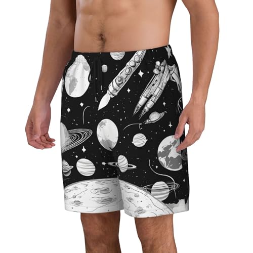 Astronaut and Alien Print Men's Beach Pants Lightweight Quick-Dry Swim Pants with Mesh Lining for Men2