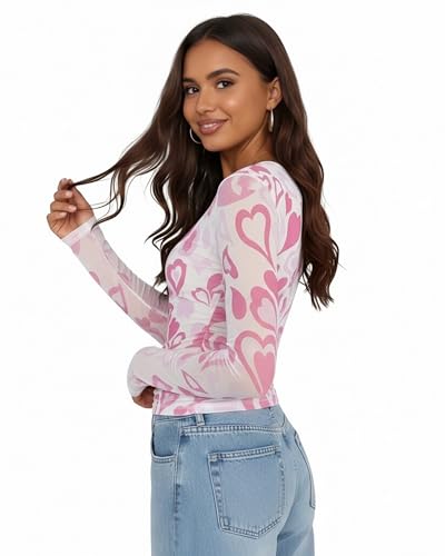 Image of MOUSYA Sheer Tops for Women Mesh Long Sleeve Top See Through Sexy Going Out Tee Summer Crewneck Party Undershirt