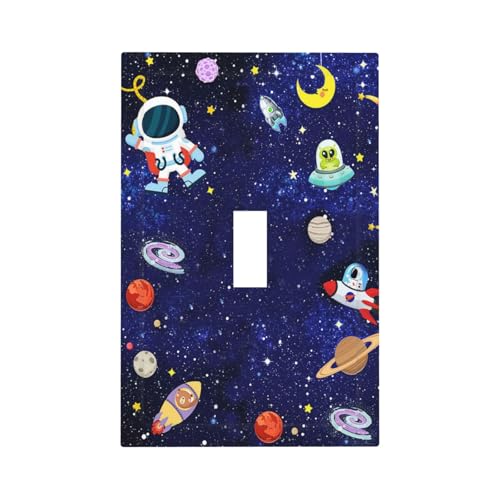 Image of Cartoon Astronaut Galaxy Outer Spcae Single Toggle Light Switch Covers Decorative 1 Gang Wall Plate Electrical Device Switchplate Faceplate Farmhouse Decor