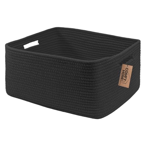 COMFY-HOMI Cotton Rope Woven Basket with Handles for Shelves,Toys,Book, Cloth Storage Baskets Bin for Organizing- 1 PCSToy Decorative Organizer for Living Room, Bathroom 17" x 13" x 7.5" - A