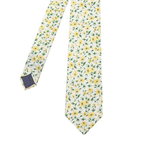 Image of Cotton Floral Ties for Men 2.76 inch Men's Skinny Tie Linen Flower Printed Neck Tie for Wedding Dating Party