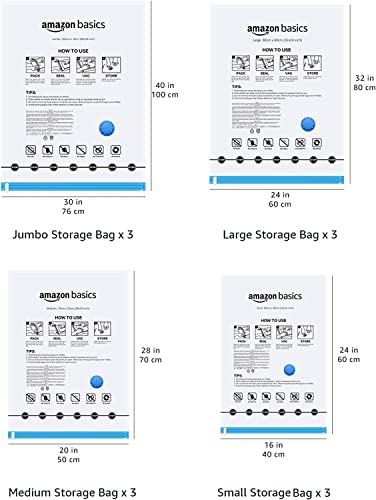 image for Amazon Basics Vacuum Compression Storage Bags with Hand Pump - 12-Pack