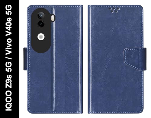 Image of SBMS Flip Cover for iQOO Z9s 5G / Vivo V40e 5G Back Cover Case with Magnatic Closure | Inbuilt Stand | Card & Money Pocket (Blue)