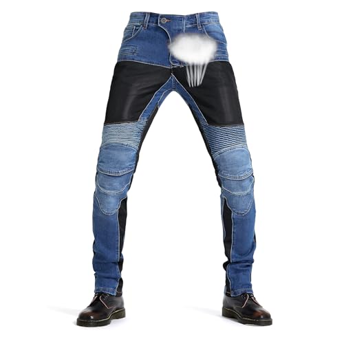 oFzimTo Motorrad-Jeanshose Für Herren, Stretch Jeans mit Geradem Bein und herausnehmbaren Pads, Motorradhose für Motorradfahrer
